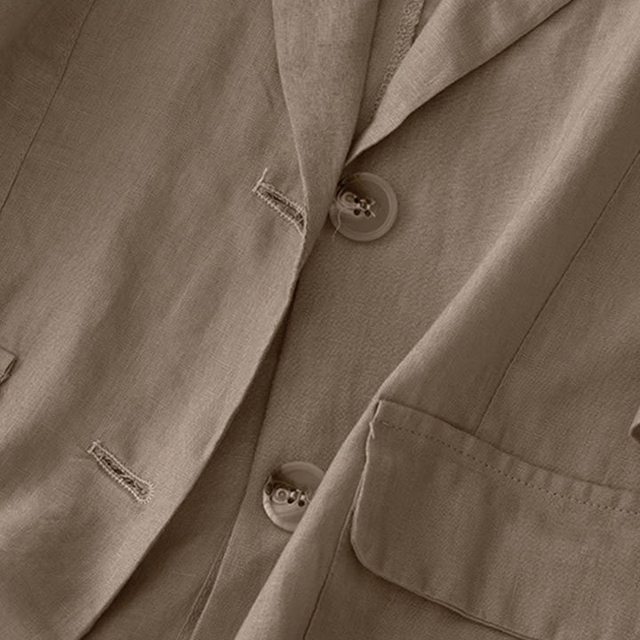 Buddha Stones Women's Three Quarter Sleeve Button Cotton Small Suit Jacket With Pockets - image 3