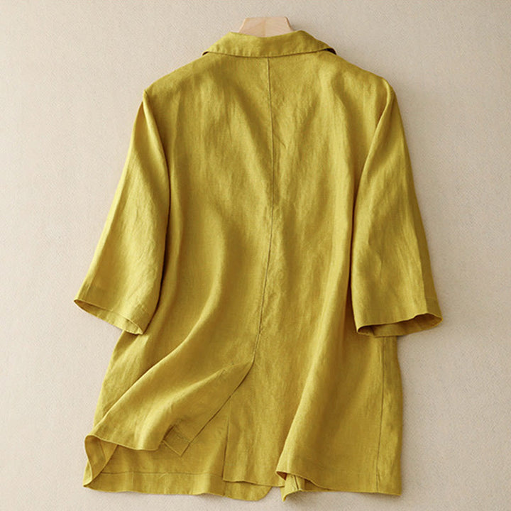 Buddha Stones Women's Three Quarter Sleeve Button Cotton Small Suit Jacket With Pockets - image 6