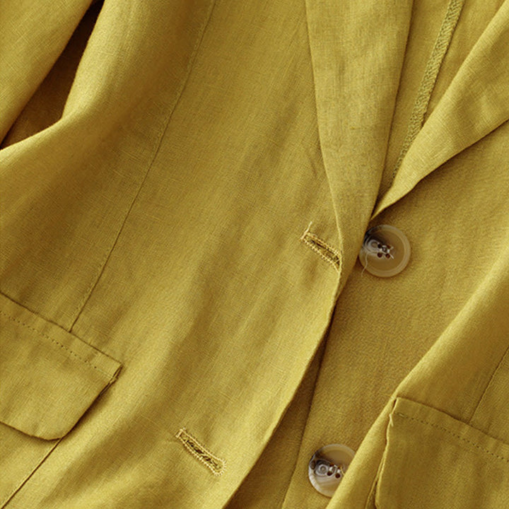 Buddha Stones Women's Three Quarter Sleeve Button Cotton Small Suit Jacket With Pockets - image 11