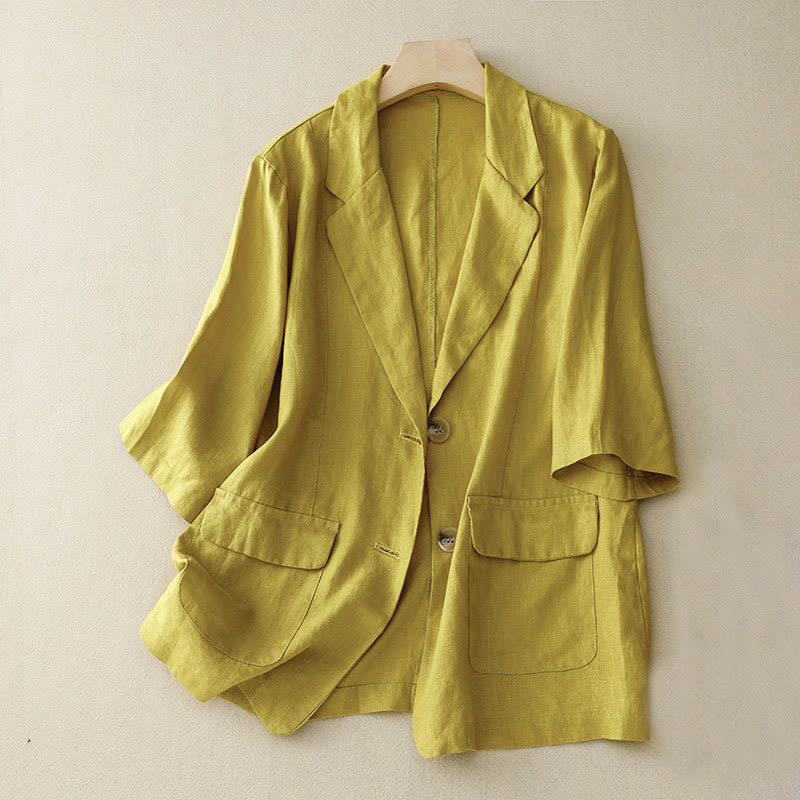 Buddha Stones Women's Three Quarter Sleeve Button Cotton Small Suit Jacket With Pockets - Khaki - US8-10，UK/AU12-14，EU40-42 (2XL) - image 5