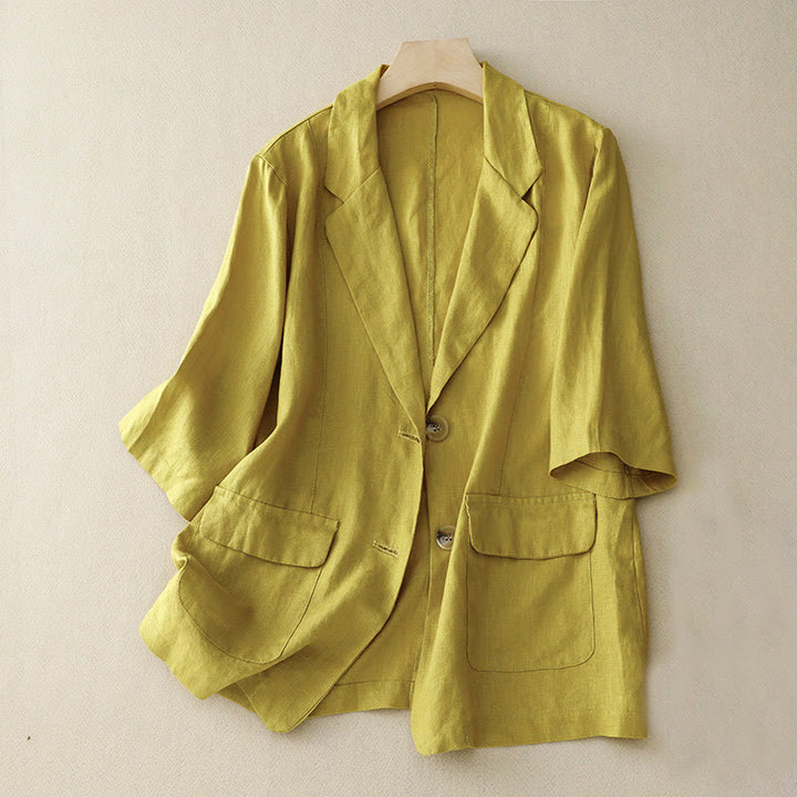 Buddha Stones Women's Three Quarter Sleeve Button Cotton Small Suit Jacket With Pockets - Khaki - US8-10，UK/AU12-14，EU40-42 (2XL) - image 5