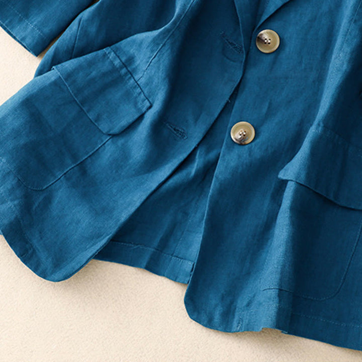 Buddha Stones Women's Three Quarter Sleeve Button Cotton Small Suit Jacket With Pockets - image 14