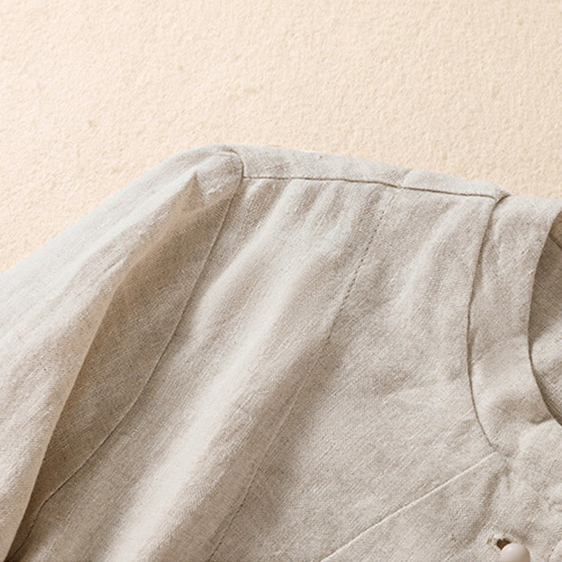 Buddha Stones Women's Cotton Linen Stand Collar Long Sleeve Jacket With Pockets - image 6