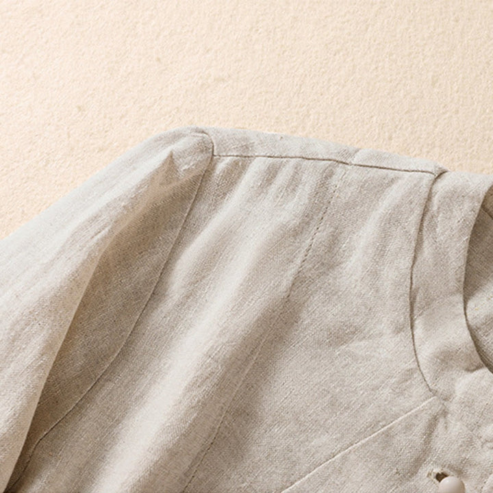 Buddha Stones Women's Cotton Linen Stand Collar Long Sleeve Shirt With Pockets - image 6