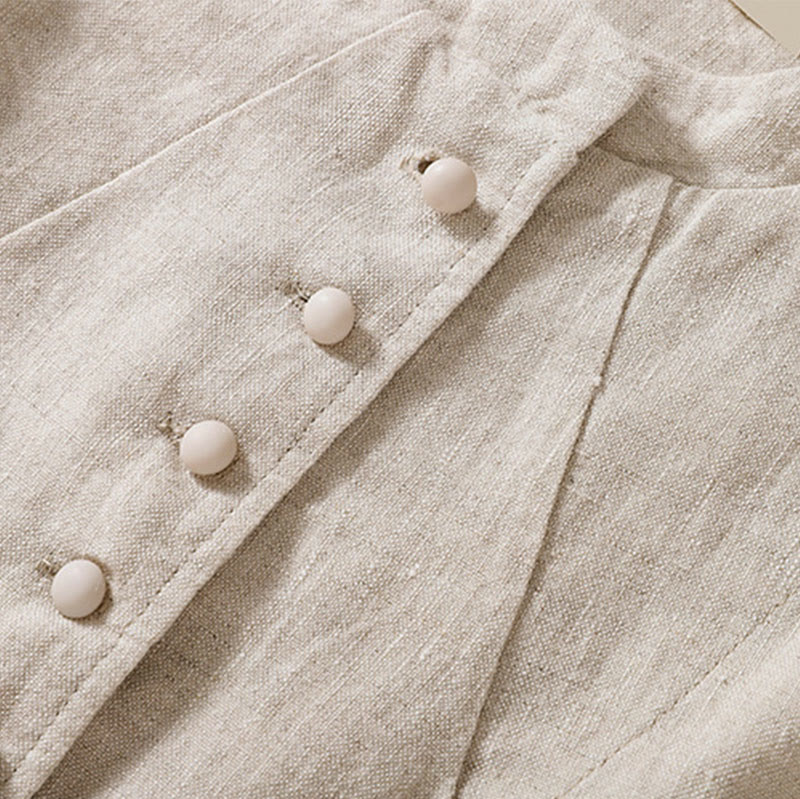 Buddha Stones Women's Cotton Linen Stand Collar Long Sleeve Shirt With Pockets - image 10