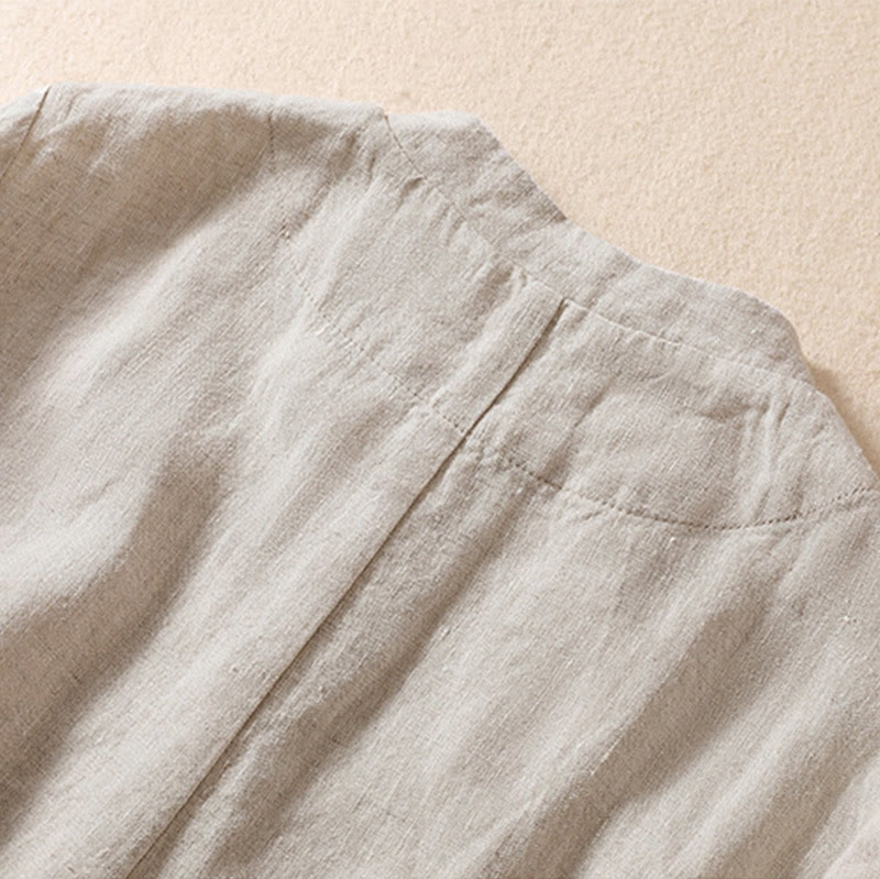 Buddha Stones Women's Cotton Linen Stand Collar Long Sleeve Shirt With Pockets - image 4