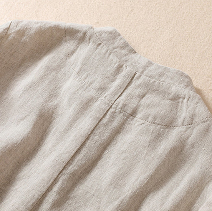 Buddha Stones Women's Cotton Linen Stand Collar Long Sleeve Shirt With Pockets - image 4