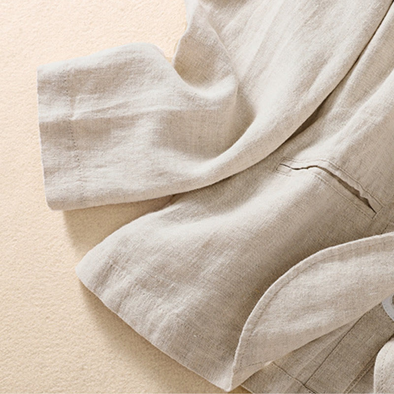 Buddha Stones Women's Cotton Linen Stand Collar Long Sleeve Jacket With Pockets - image 8