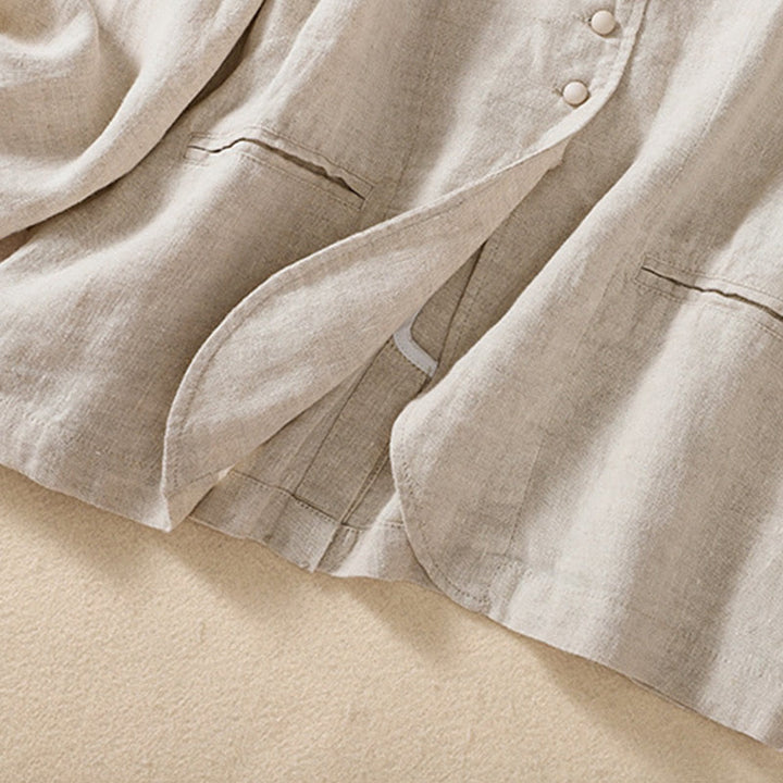 Buddha Stones Women's Cotton Linen Stand Collar Long Sleeve Shirt With Pockets - image 2