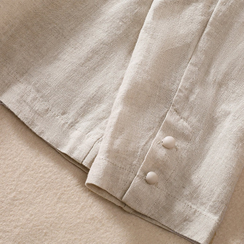 Buddha Stones Women's Cotton Linen Stand Collar Long Sleeve Shirt With Pockets - image 11