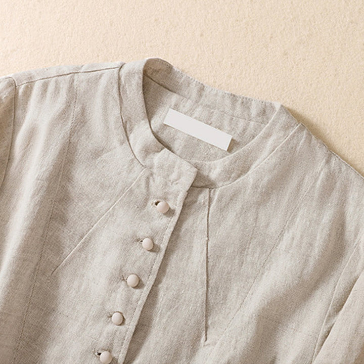 Buddha Stones Women's Cotton Linen Stand Collar Long Sleeve Shirt With Pockets - image 7