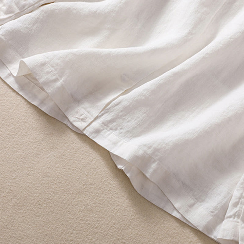 Buddha Stones Women's Cotton Linen Stand Collar Long Sleeve Shirt With Pockets - image 17