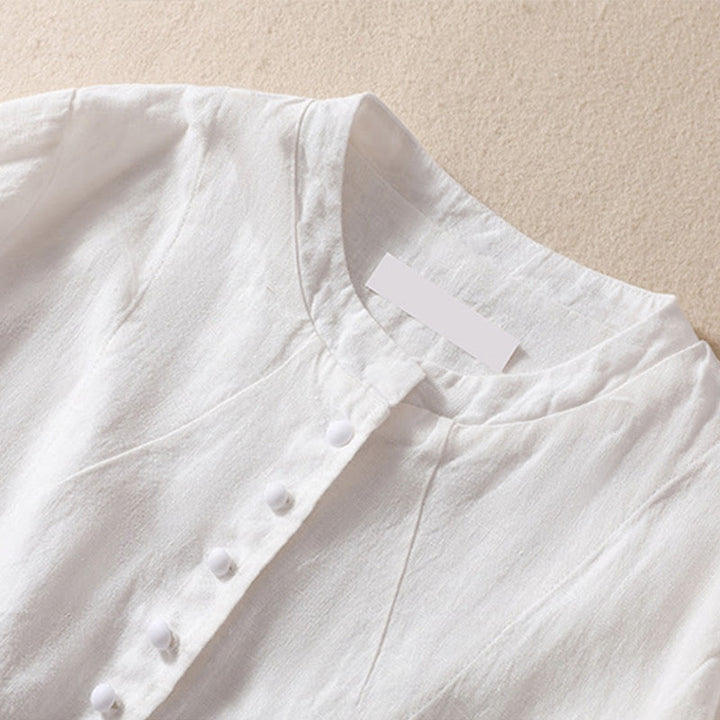 Buddha Stones Women's Cotton Linen Stand Collar Long Sleeve Shirt With Pockets - image 20