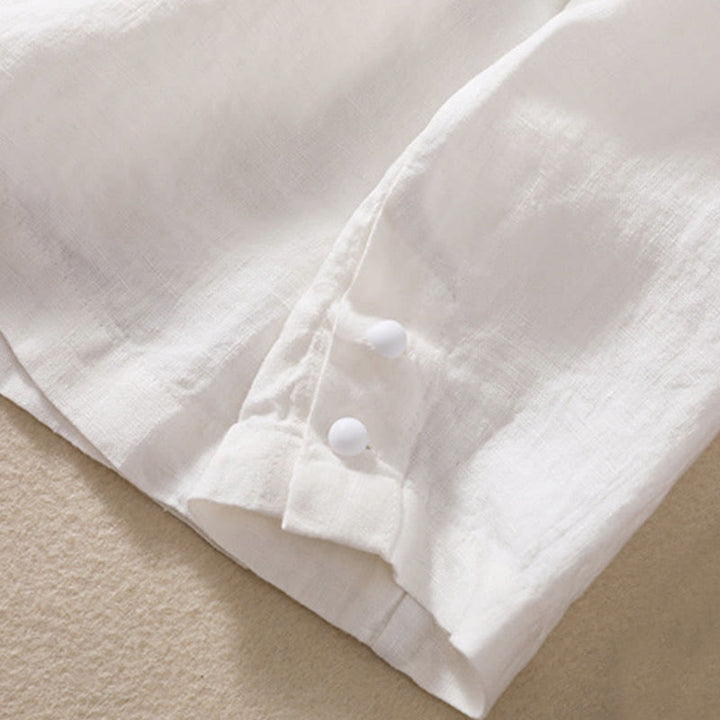 Buddha Stones Women's Cotton Linen Stand Collar Long Sleeve Shirt With Pockets - image 16