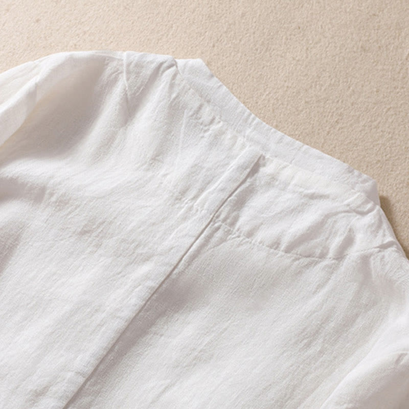 Buddha Stones Women's Cotton Linen Stand Collar Long Sleeve Shirt With Pockets - image 15