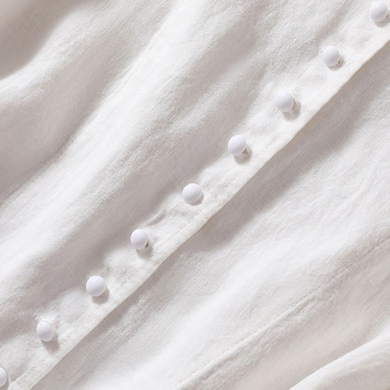 Buddha Stones Women's Cotton Linen Stand Collar Long Sleeve Shirt With Pockets - image 21