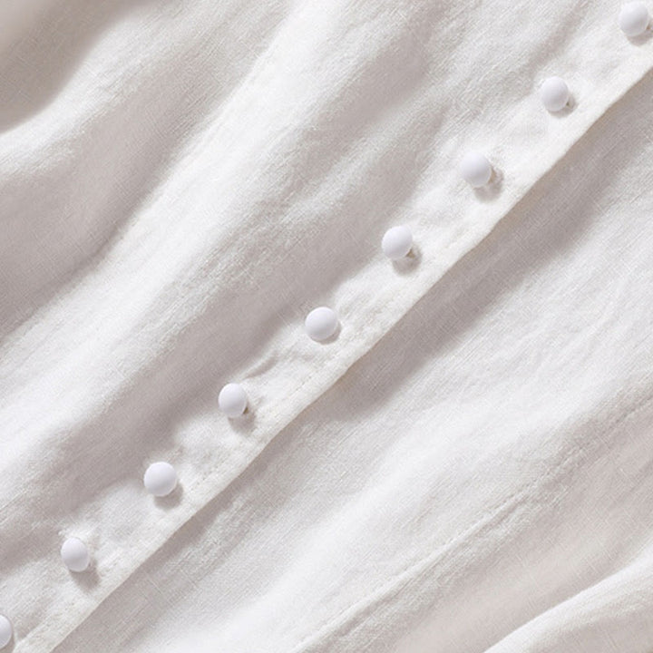 Buddha Stones Women's Cotton Linen Stand Collar Long Sleeve Shirt With Pockets - image 21