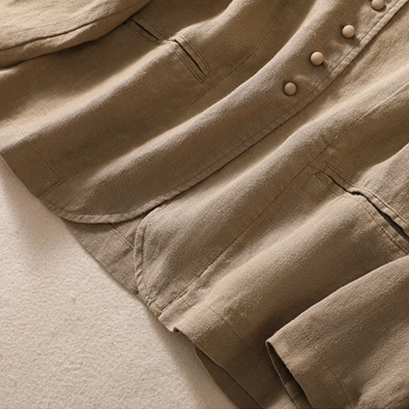 Buddha Stones Women's Cotton Linen Stand Collar Long Sleeve Jacket With Pockets - image 26