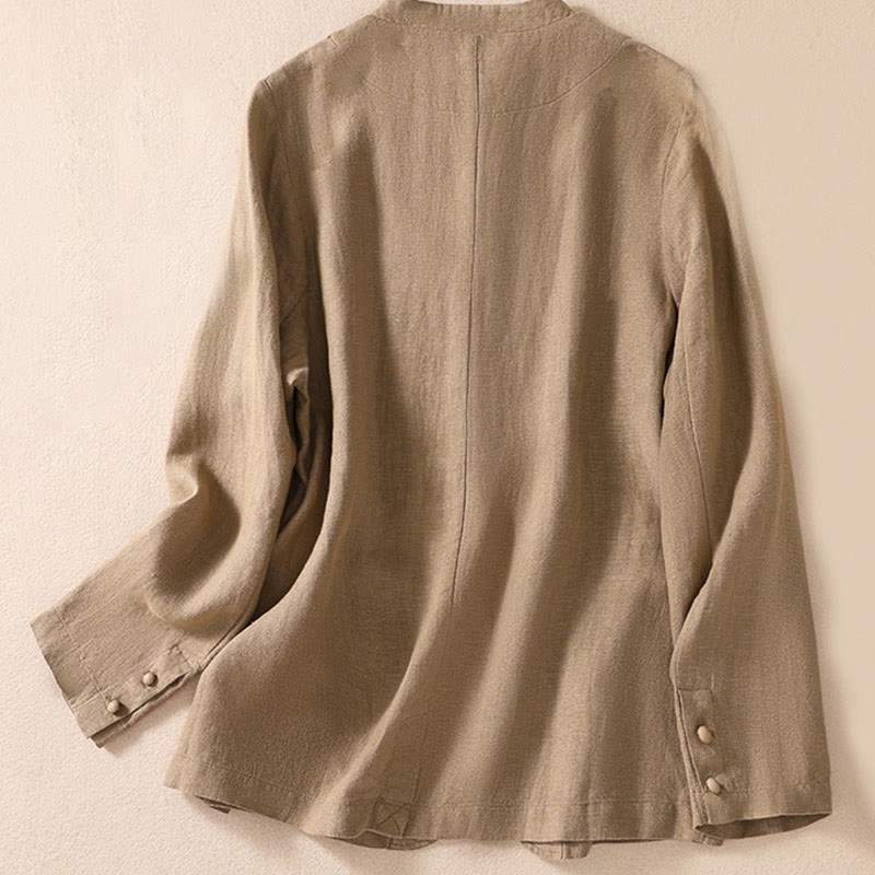 Buddha Stones Women's Cotton Linen Stand Collar Long Sleeve Jacket With Pockets - image 23
