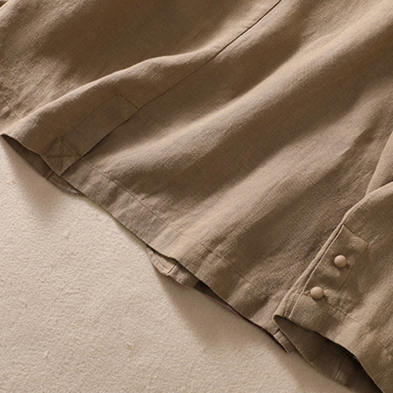 Buddha Stones Women's Cotton Linen Stand Collar Long Sleeve Shirt With Pockets - image 24