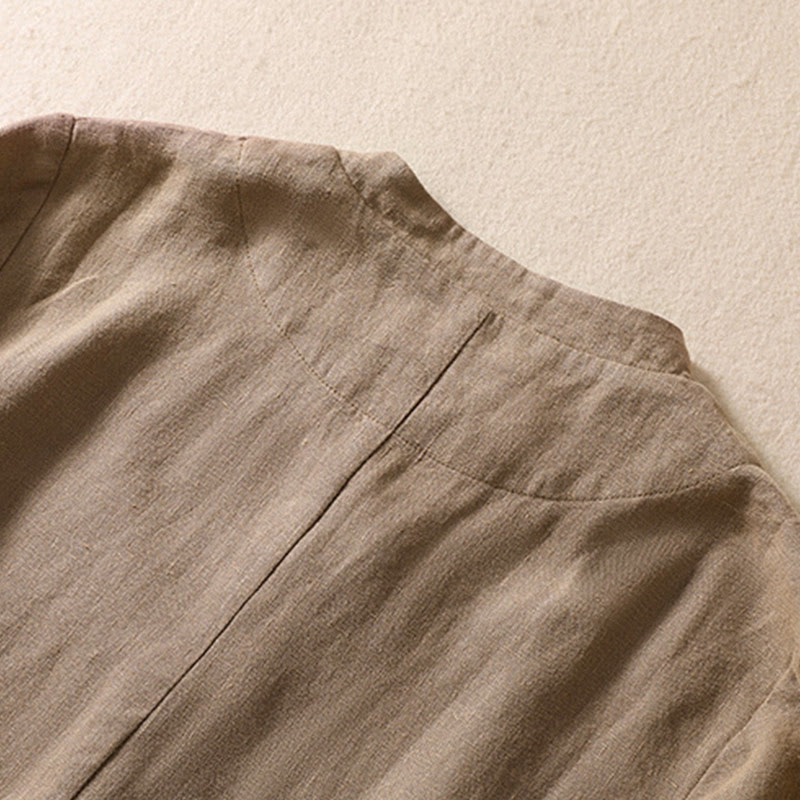 Buddha Stones Women's Cotton Linen Stand Collar Long Sleeve Shirt With Pockets - image 25