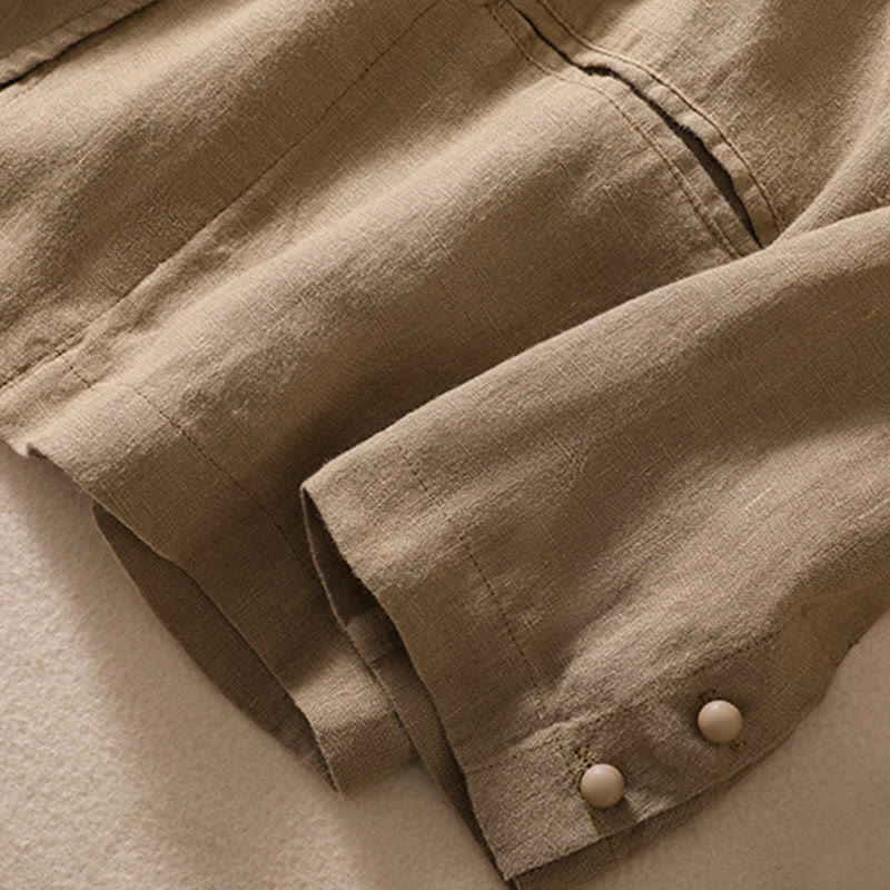 Buddha Stones Women's Cotton Linen Stand Collar Long Sleeve Shirt With Pockets - image 29