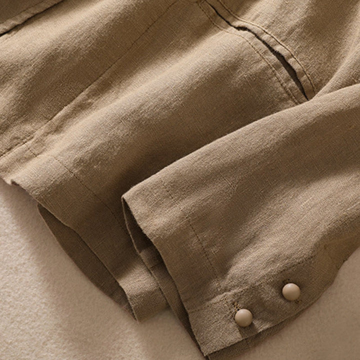 Buddha Stones Women's Cotton Linen Stand Collar Long Sleeve Shirt With Pockets - image 29