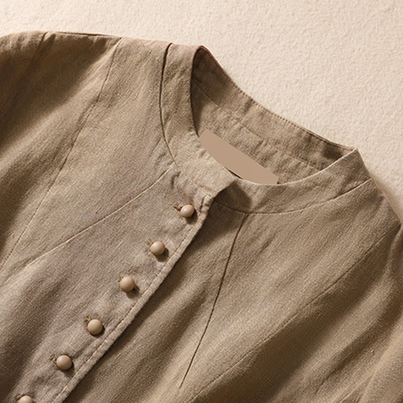 Buddha Stones Women's Cotton Linen Stand Collar Long Sleeve Shirt With Pockets - image 28