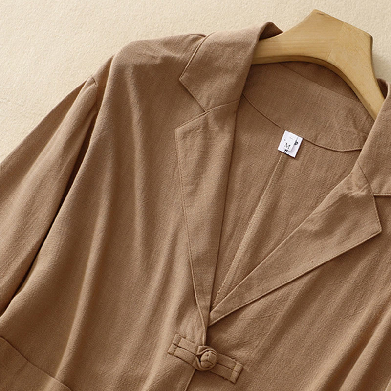 Buddha Stones Women's Cotton Linen Frog-Button Long Sleeve Jacket With Pockets - image 1