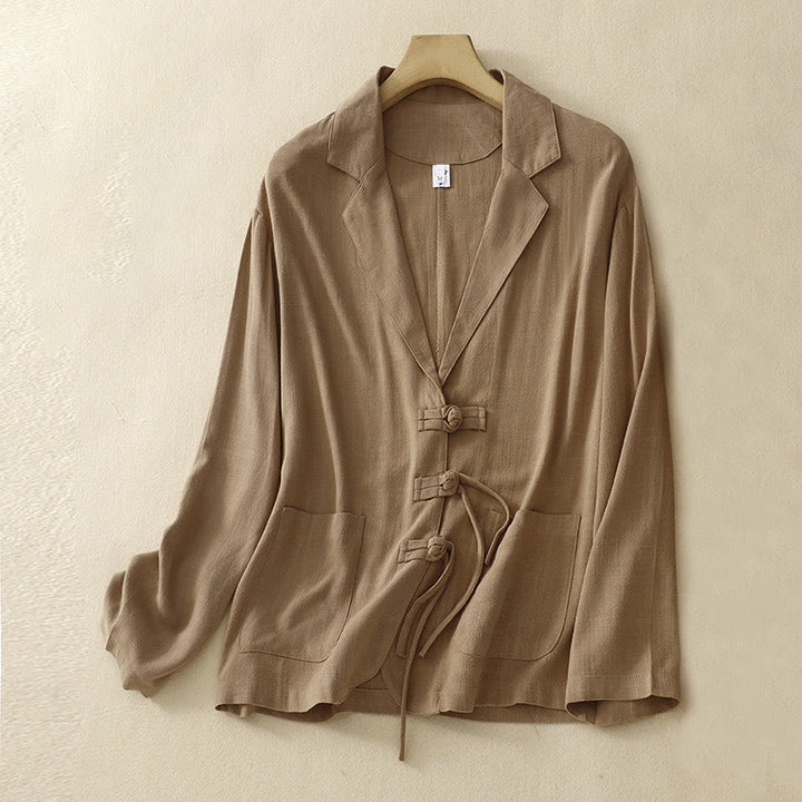 Buddha Stones Women's Cotton Linen Frog-Button Long Sleeve Jacket With Pockets - BurlyWood - US12，UK/AU16，EU44 (2XL) - image 1