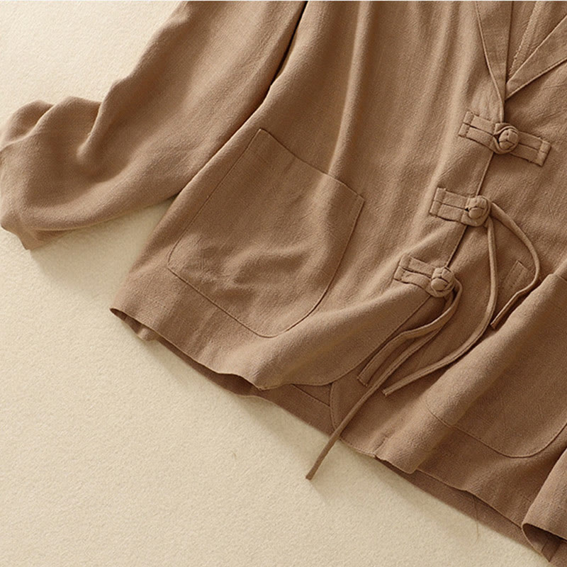 Buddha Stones Women's Cotton Linen Frog-Button Long Sleeve Jacket With Pockets - image 4