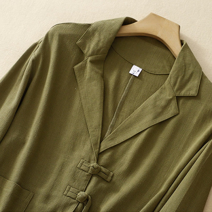 Buddha Stones Women's Cotton Linen Frog-Button Long Sleeve Jacket With Pockets - image 7
