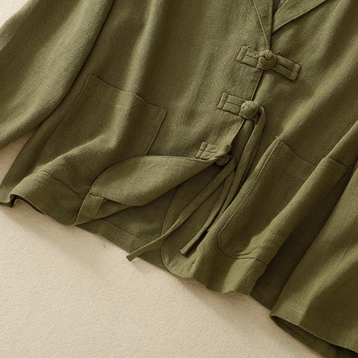 Buddha Stones Women's Cotton Linen Frog-Button Long Sleeve Jacket With Pockets - image 11