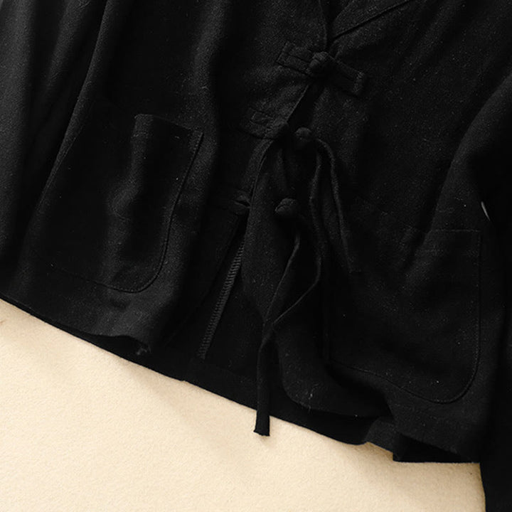 Buddha Stones Women's Cotton Linen Frog-Button Long Sleeve Jacket With Pockets - image 16