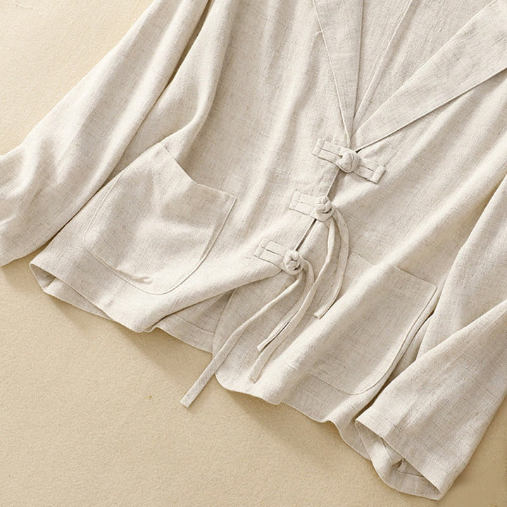 Buddha Stones Women's Cotton Linen Frog-Button Long Sleeve Jacket With Pockets - image 25