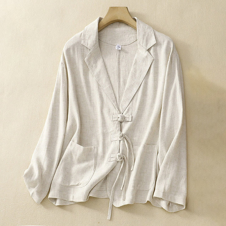 Buddha Stones Women's Cotton Linen Frog-Button Long Sleeve Jacket With Pockets - FloralWhite - US12，UK/AU16，EU44 (2XL) - image 18
