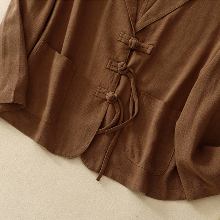 Buddha Stones Women's Cotton Linen Frog-Button Long Sleeve Jacket With Pockets - image 29