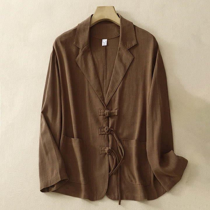 Buddha Stones Women's Cotton Linen Frog-Button Long Sleeve Jacket With Pockets - Sienna - US12，UK/AU16，EU44 (2XL) - image 26