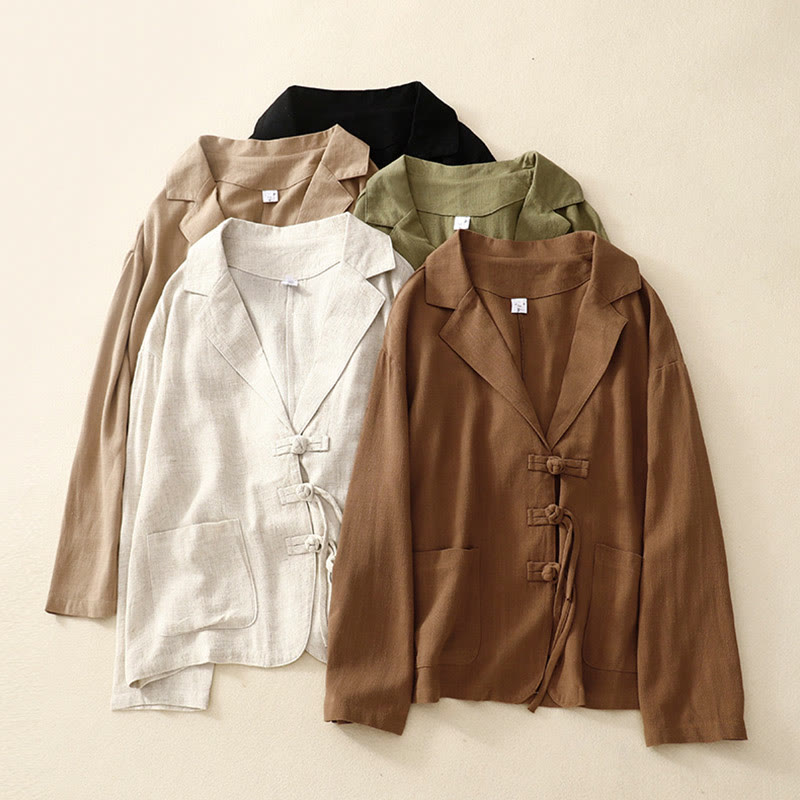 Buddha Stones Women's Cotton Linen Frog-Button Long Sleeve Jacket With Pockets - image 33