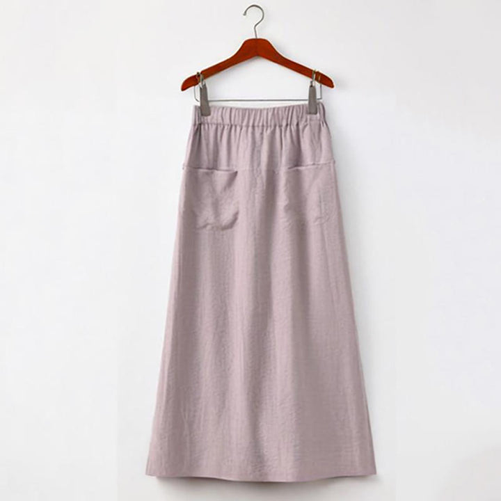 Buddha Stones 2Pcs Buttons Short Sleeve Shirt Top Skirt With Pockets Meditation Cotton Women's Set - image 12
