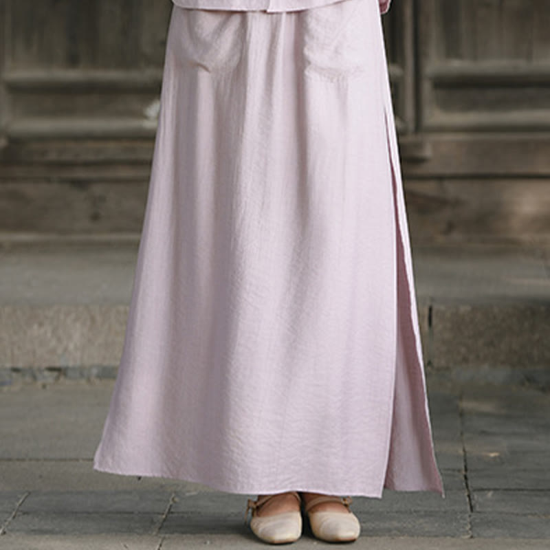 Buddha Stones 2Pcs Buttons Short Sleeve Shirt Top Skirt With Pockets Meditation Cotton Women's Set - RosyBrown Skirt - US8-10，UK/AU12-14，EU40-42 (2XL) - image 11