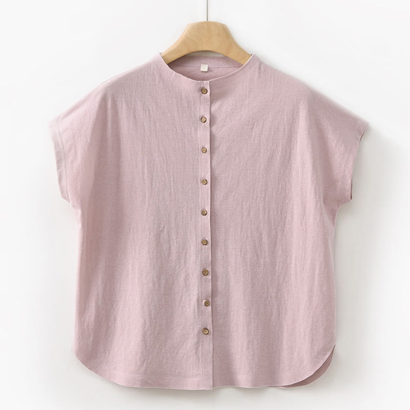 Buddha Stones 2Pcs Buttons Short Sleeve Shirt Top Skirt With Pockets Meditation Cotton Women's Set - LightPink Shirt - US8-10，UK/AU12-14，EU40-42 (2XL) - image 10
