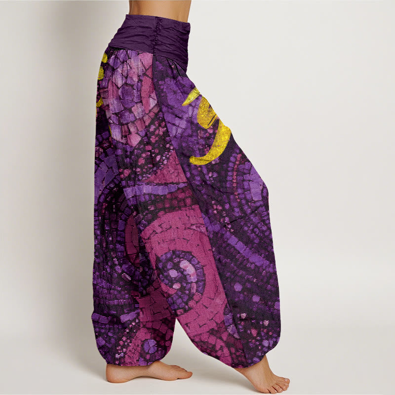 Buddha Stones Casual Golden Om Symbol Mosaic Pattern Women's Elastic Waist Harem Pants - image 7