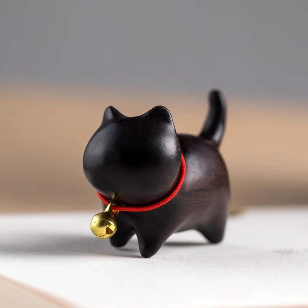 Buddha Stones Green Sandalwood Small Leaf Red Sandalwood Cute Cat Animals Soothing Peace Decoration - Ebony Wood Cat - image 11