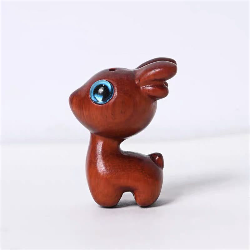 Buddha Stones Green Sandalwood Small Leaf Red Sandalwood Cute Cat Animals Soothing Peace Decoration - Small Leaf Red Sandalwood Deer - image 25