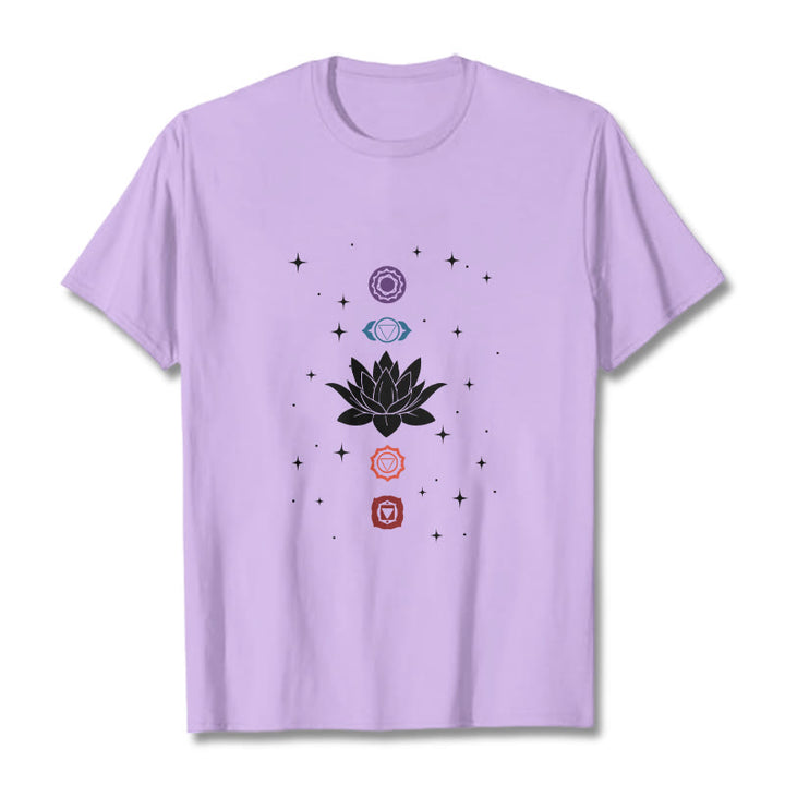 Buddha Stones Casual Lotus Flower Chakras Pattern Tee T-Shirt - Plum - 2XL - image 17
