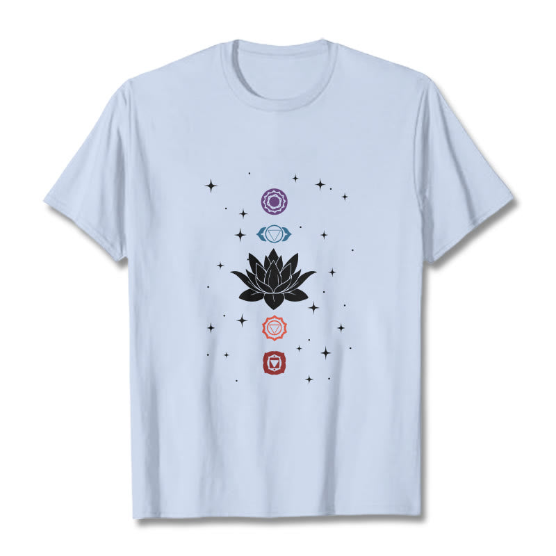Buddha Stones Casual Lotus Flower Chakras Pattern Tee T-Shirt - LightCyan - 2XL - image 19
