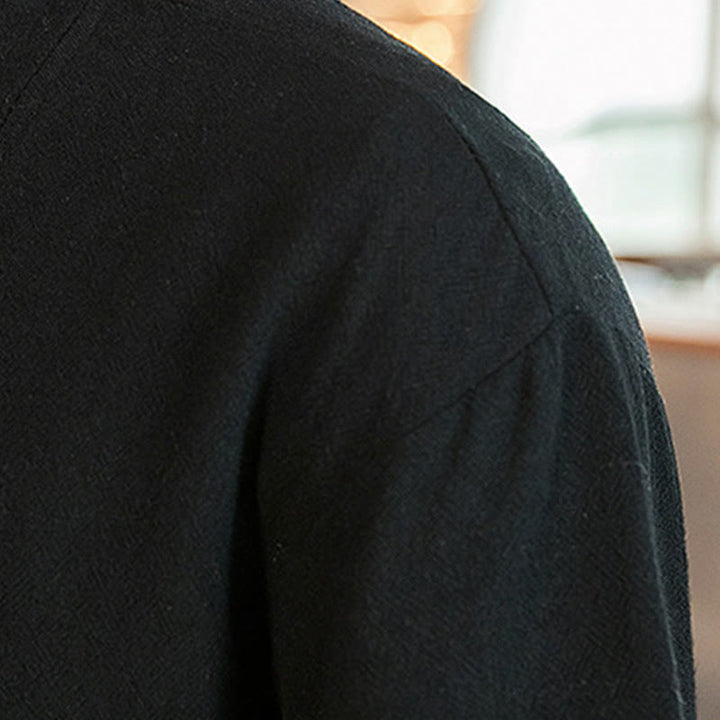 Buddha Stones Lace-Up Design Jacket Cotton Linen Men's Three Quarter Sleeve Kimono With Pockets - image 19