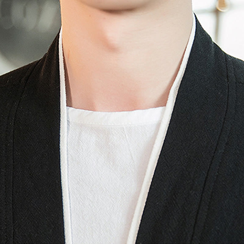 Buddha Stones Lace-Up Design Jacket Cotton Linen Men's Three Quarter Sleeve Kimono With Pockets - image 16