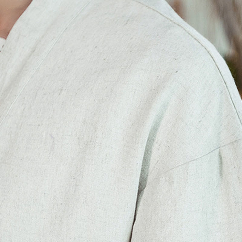 Buddha Stones Ethnic Printing Patchwork Half Sleeve Open Front Jacket Cotton Linen Men's Kimono - image 18